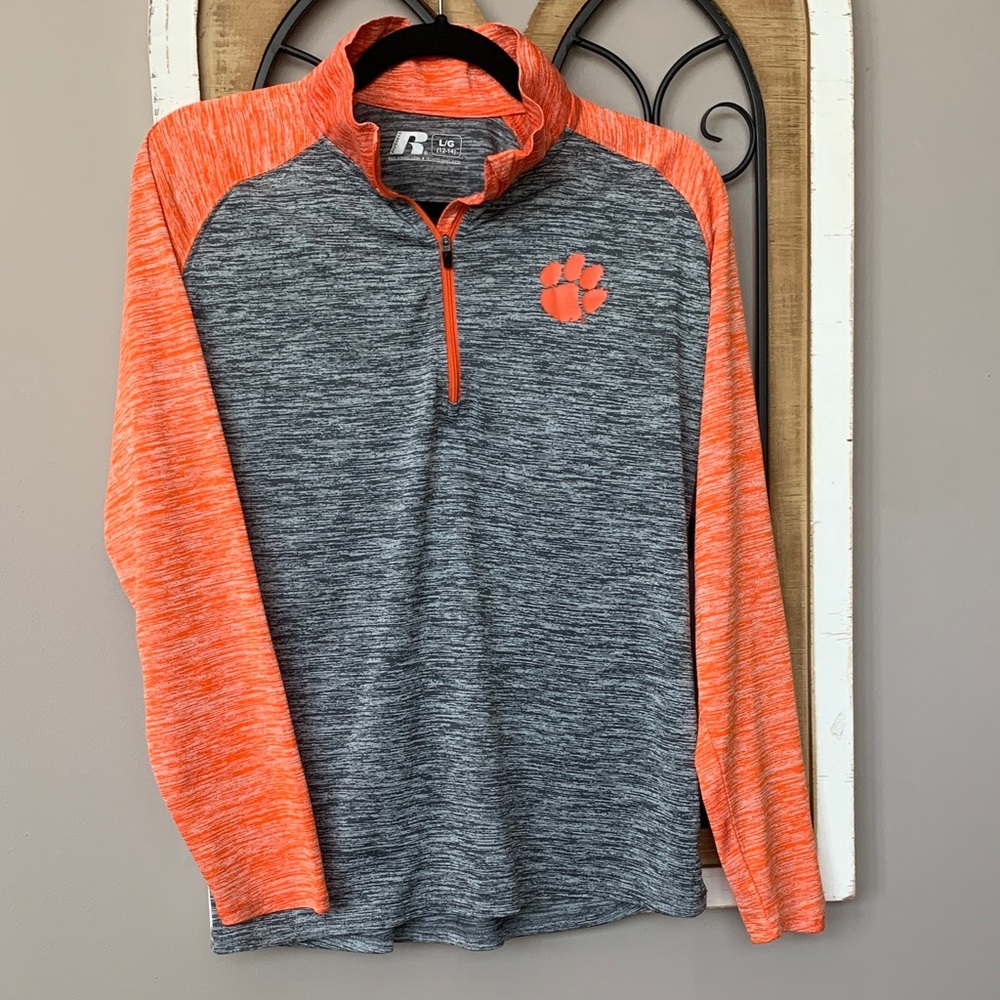 Clemson Russell Athletic Heathered Orange and Gray Pullover